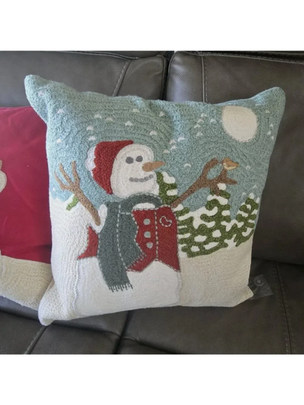 2 Pottery Barn Embroidered Winger Scene Snowman Pillow  / Cover 18
